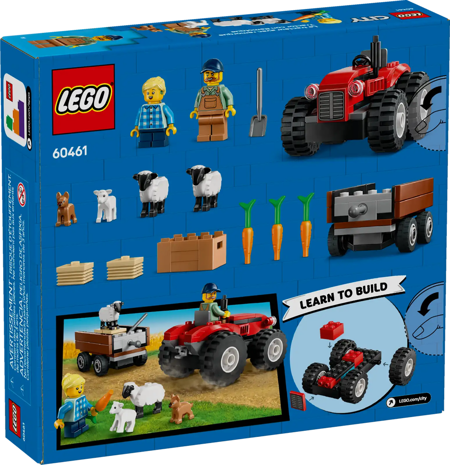 60461 Red Farm Tractor with Trailer & Sheep