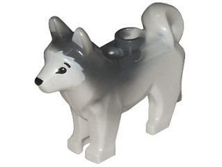 Dog - Husky - White with Marbled Dark Bluish Gray Ears and Back and Printed Black Eyes and Nose, White Face and Ears Pattern