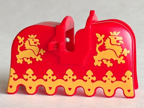 Horse Barding - Red with Ruffled Edge and Yellow Lions Pattern