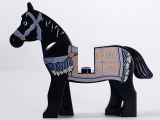 Horse - Black with Black and White Eyes, White Pupils and Sand Blue and Gold Bridle and Persian Blanket Pattern (Aksh) - Prince of Persia