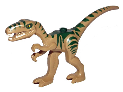 Dinosaur Coelophysis / Gallimimus - Dark Tan with Dark Green Stripes and Yellow Eyes Pattern