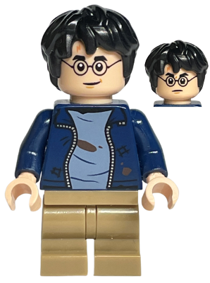 Harry Potter - Dark Blue Open Jacket with Tears and Blood Stains, Plain Arms, Dark Tan Medium Legs, Smile / Angry Mouth