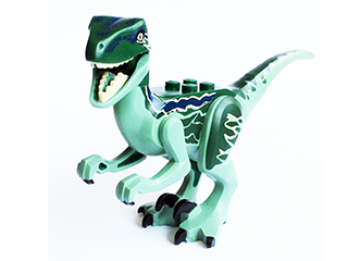 Dinosaur - Raptor - Velociraptor - Sand Green with Dark Green Back and Dark Blue Markings - Jurassic World Blue